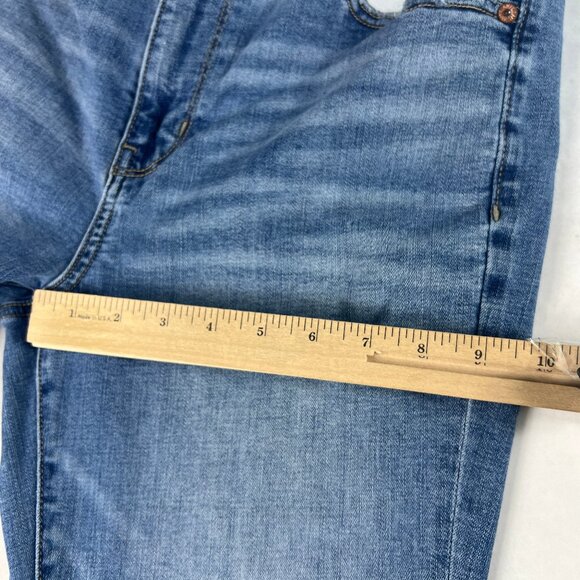 American Eagle Jean Women 32x29 Super Hi Rise Flare Blue Distressed Denim Tag 12 - Picture 14 of 16